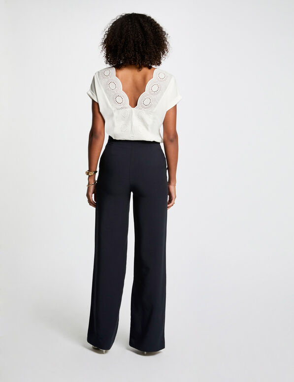 weite hose mit knopfen marineblau damen Weite Hose mit Knöpfen marineblau damen