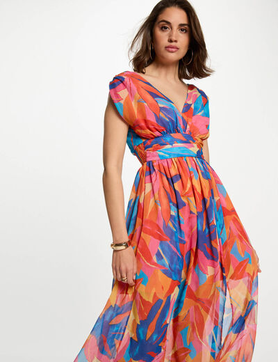 Robe longue droite imprimée multicolore femme