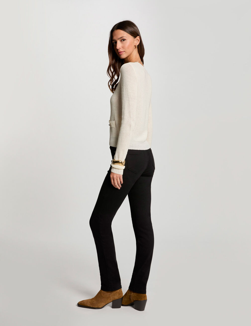 Pullover mit Rundhalsausschnitt elfenbein damen