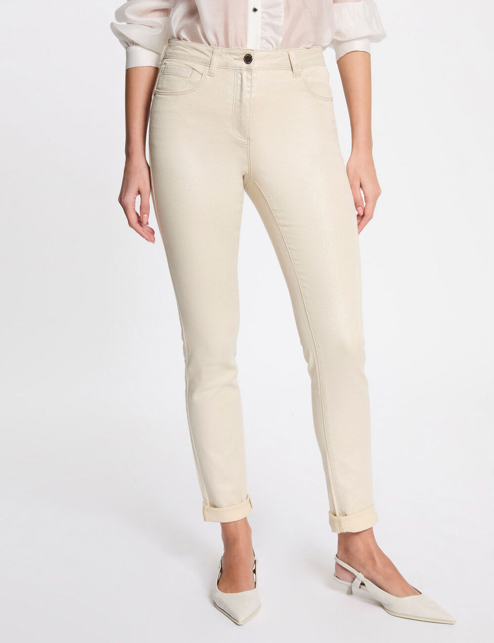 Jeans slim irisé ivoire femme