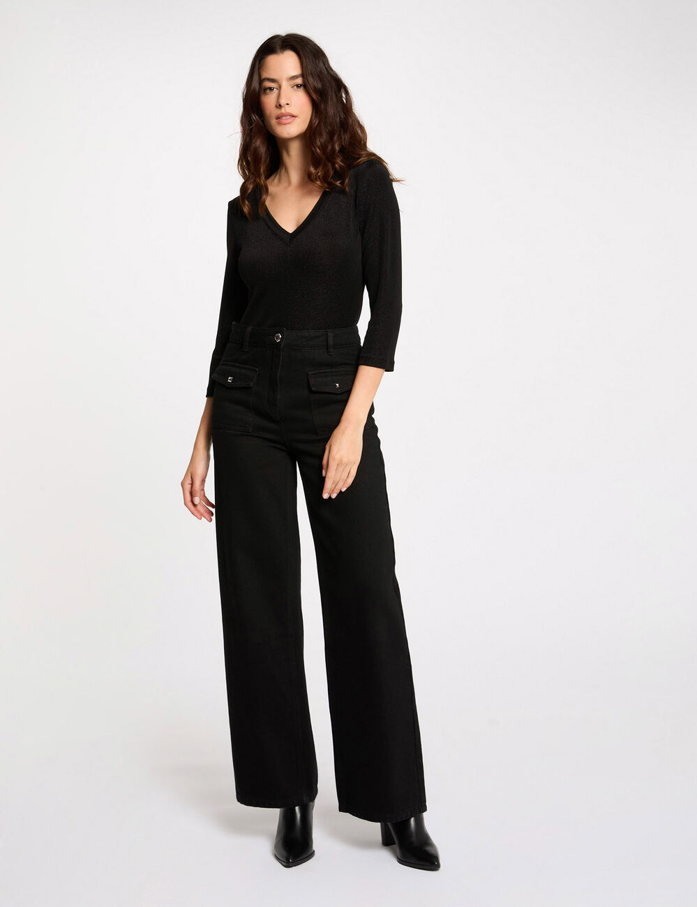 T-shirt manches 3/4 noir femme