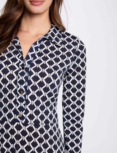 Bedrucktes gerades Midikleid marineblau damen