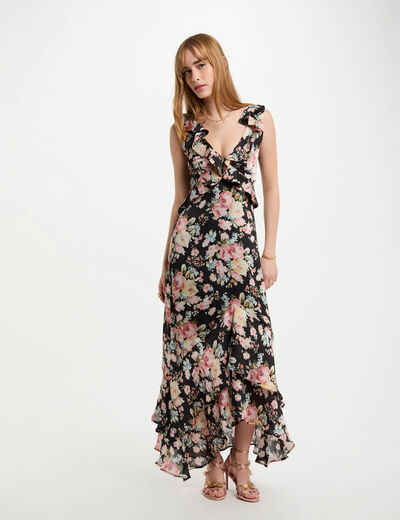 Robe longue droite imprimée multicolore femme