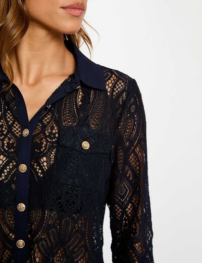 Chemise courte dentelle bleu marine femme