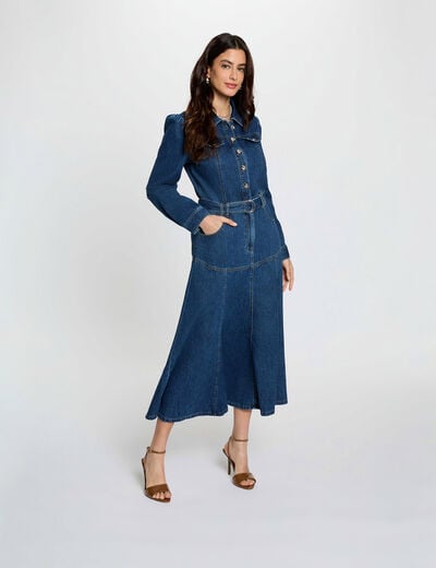 Langes, figurbetontes Kleid rohes denim damen