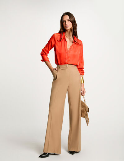 Pantalon large à pinces camel femme