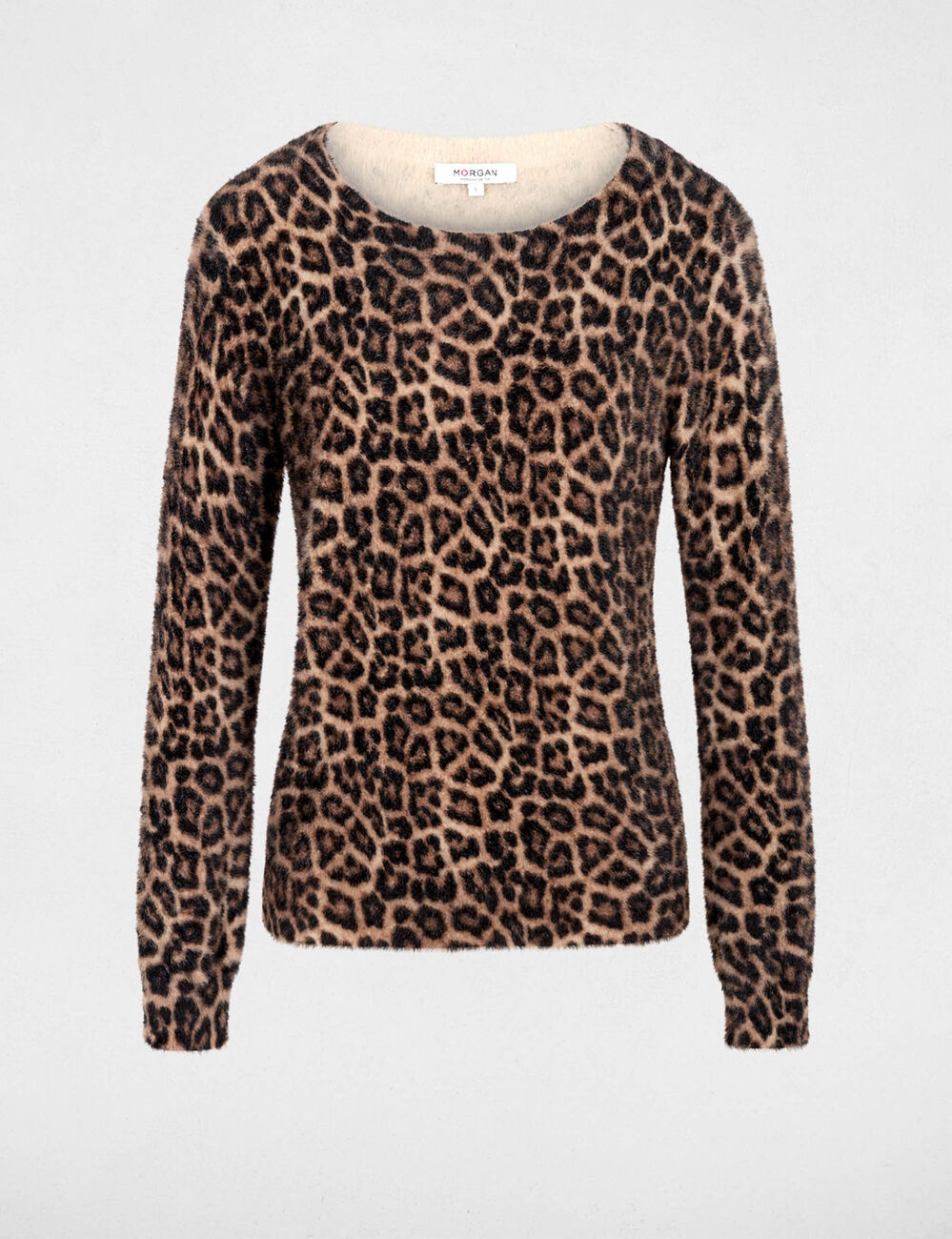 Rundhals-Pullover mit Leopardenmuster beige damen