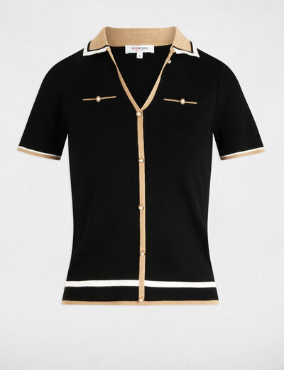 Kurzarm-Polo-Pullover schwarz damen
