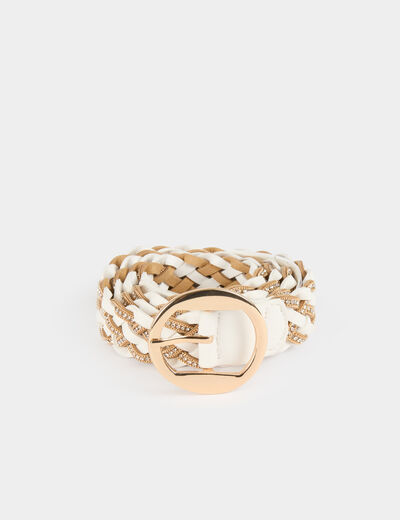 Ceinture tressée avec strass blanc femme