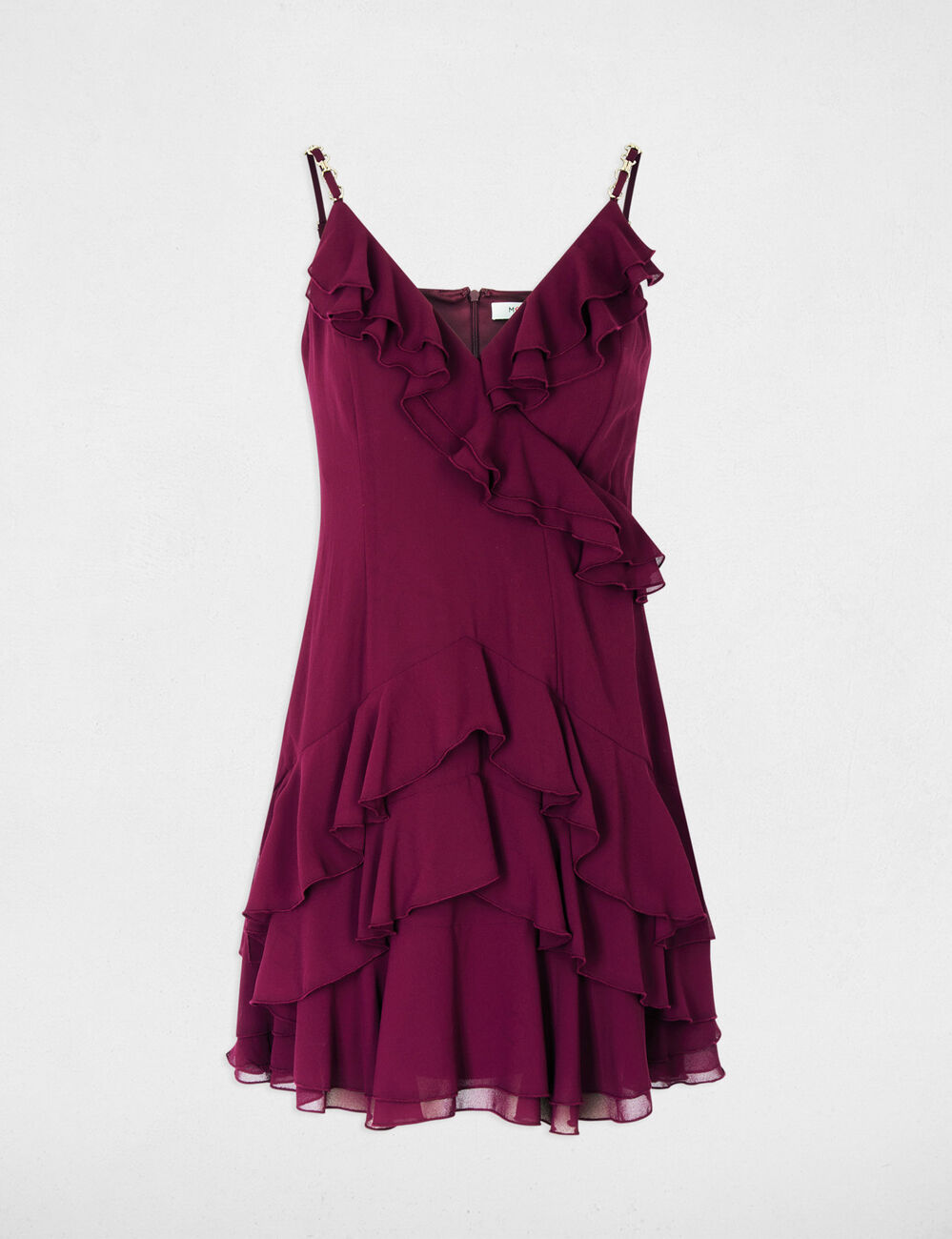 Kurzes Kleid mit V-Ausschnitt pflaume damen