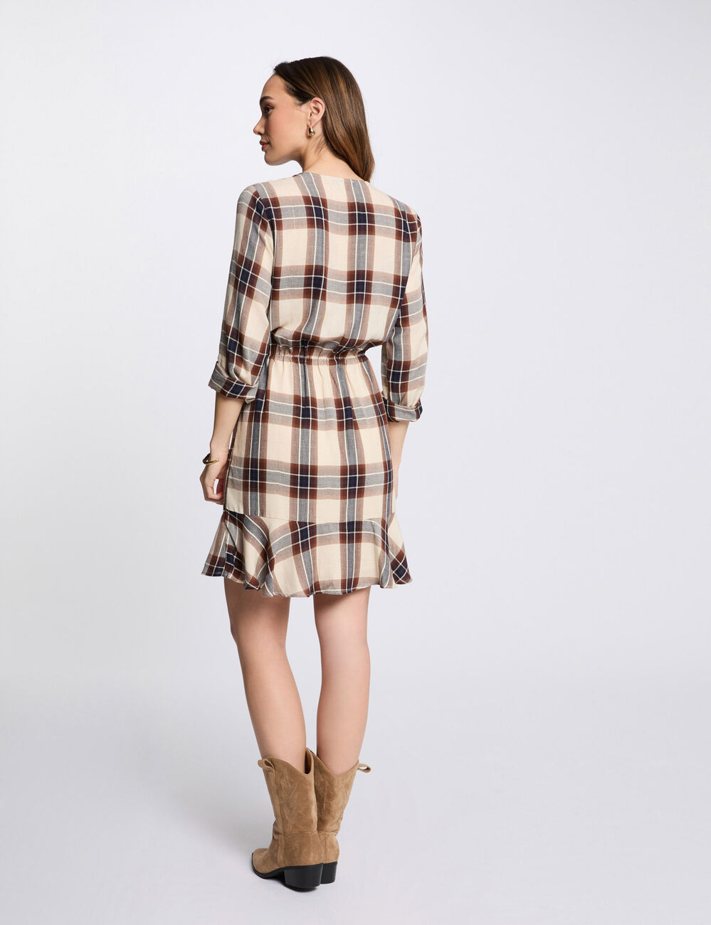 Robe portefeuille à carreaux multicolore femme