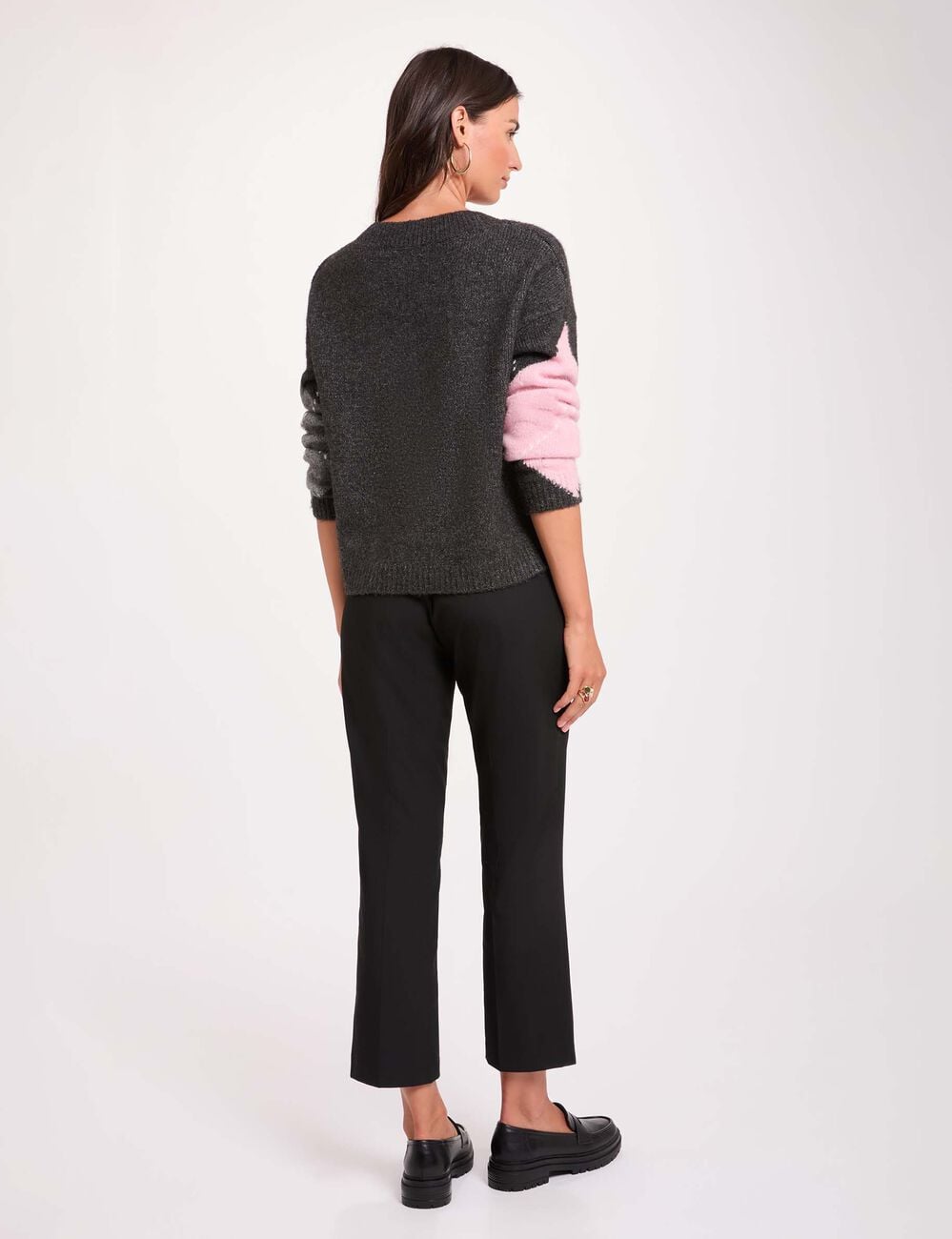 Jacquard-Pullover mit V-Ausschnitt dunkelgrau damen