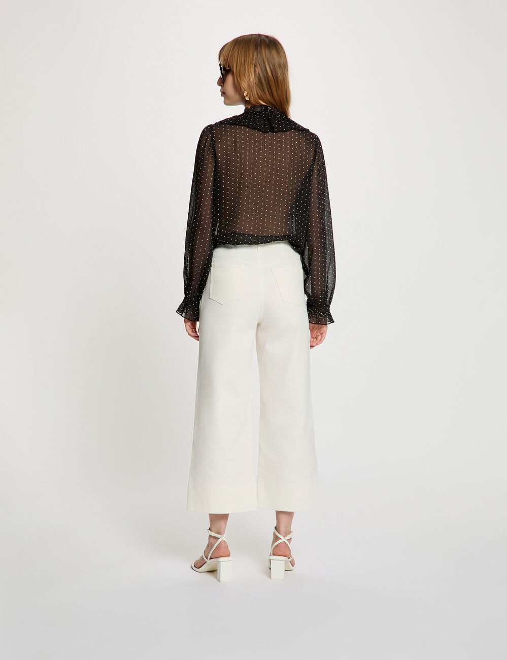 Bedrucktes Hemd mit V-Ausschnitt schwarz damen