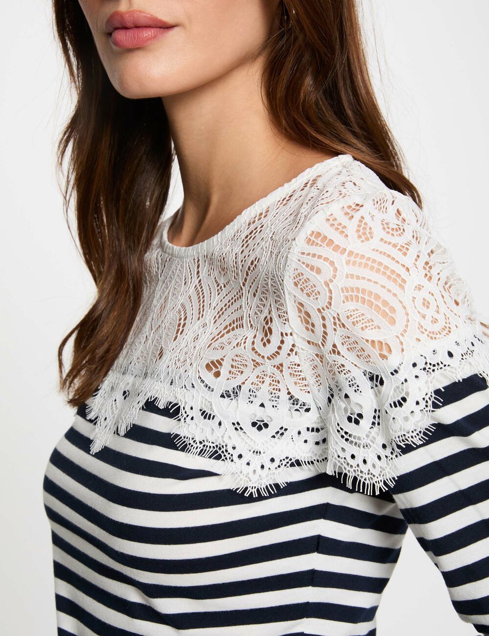Gestreiftes Langarm-T-Shirt weiss damen