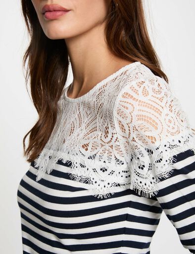 Gestreiftes Langarm-T-Shirt weiss damen