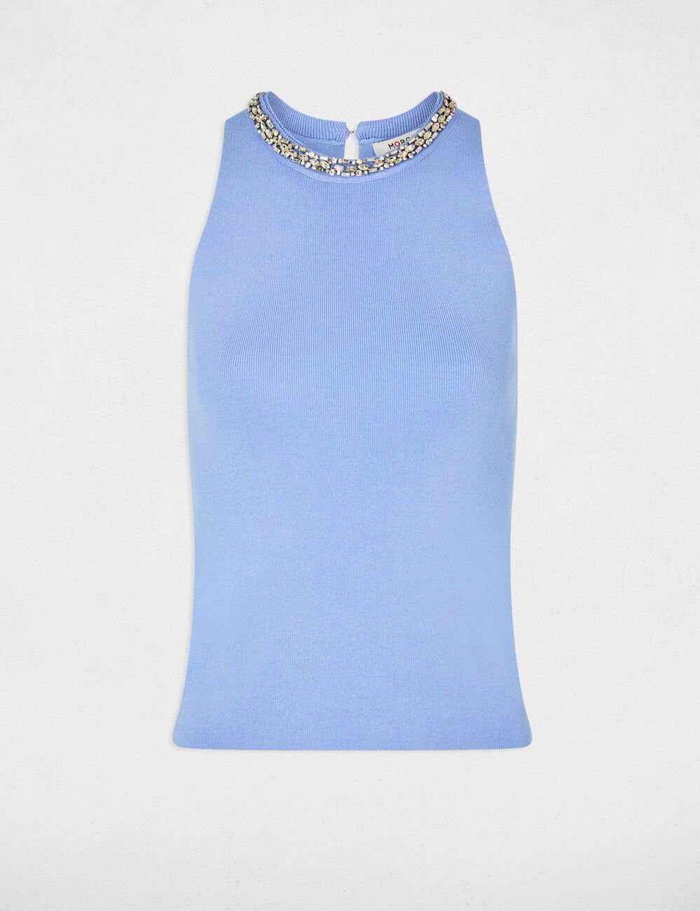 Debardeur ajust&eacute; strass bleu femme