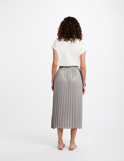 Jupe longue plissée couleur argent femme