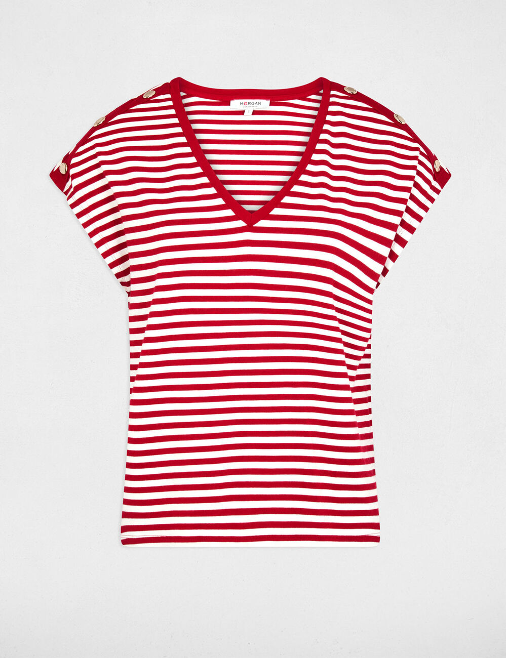 Gestreiftes V-Ausschnitt T-Shirt weiss damen