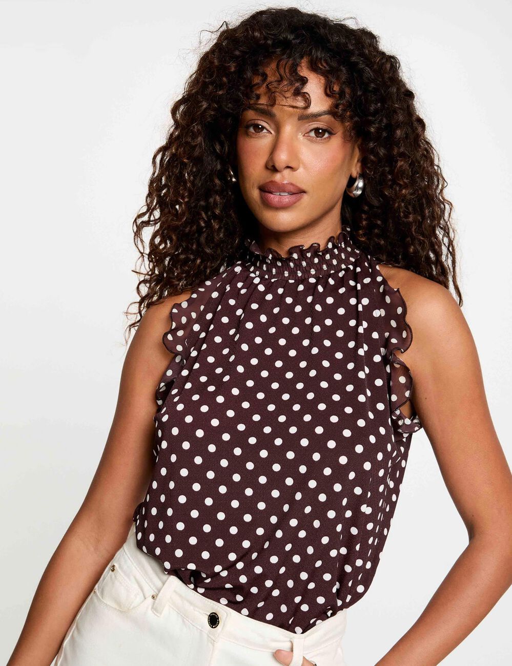 D&eacute;bardeur col montant marron fonc&eacute; femme