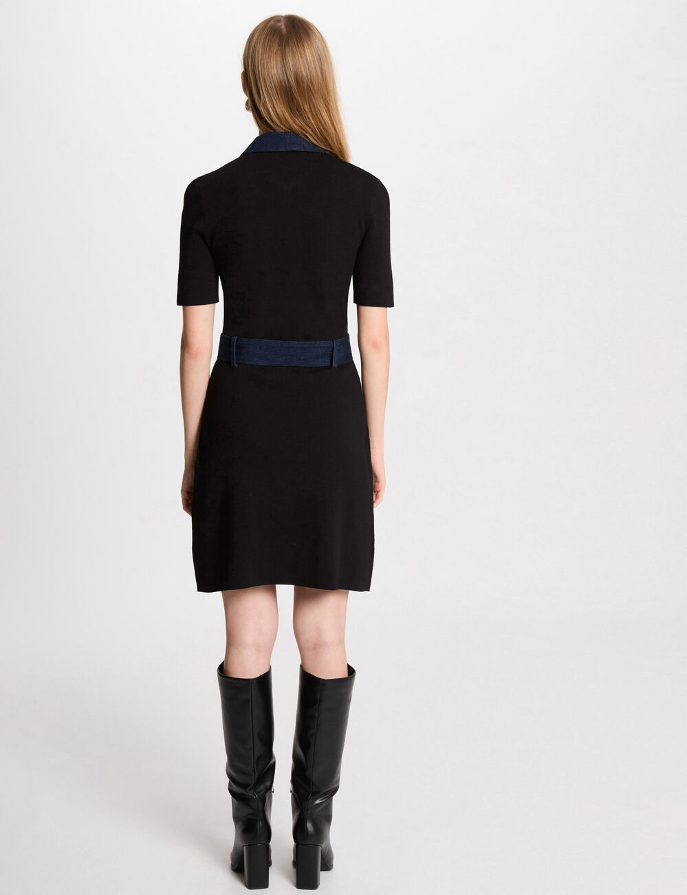 Kurzes, gestricktes Trapez-Kleid schwarz damen