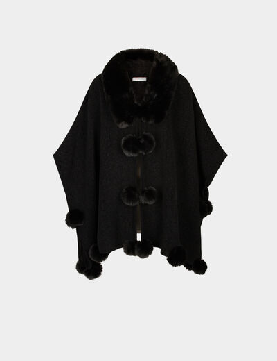 Poncho mit Pompons schwarz damen
