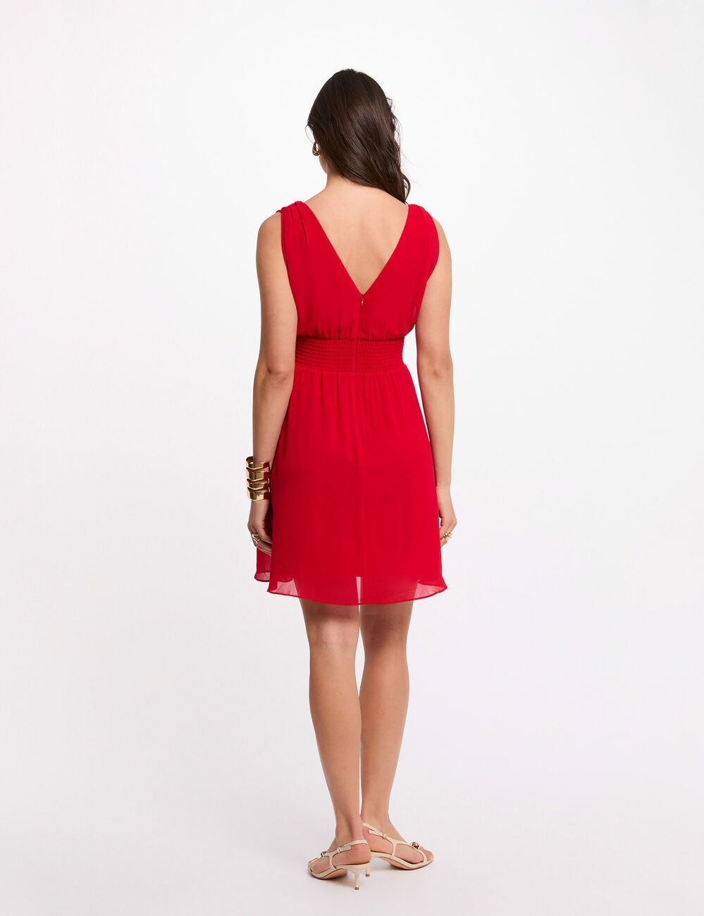Robe courte &eacute;vas&eacute;e fluide rouge femme