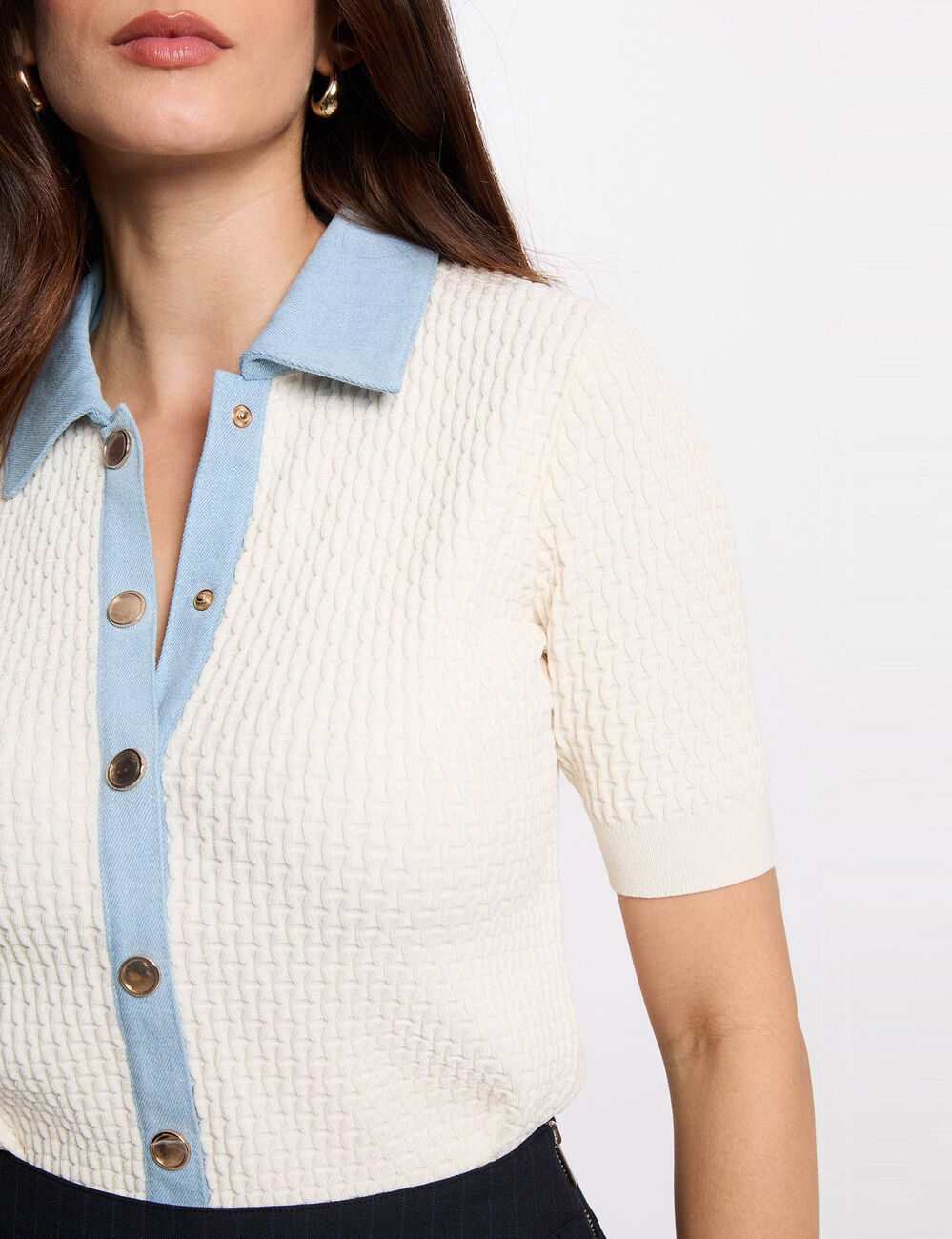 Gilet manches courtes ivoire femme