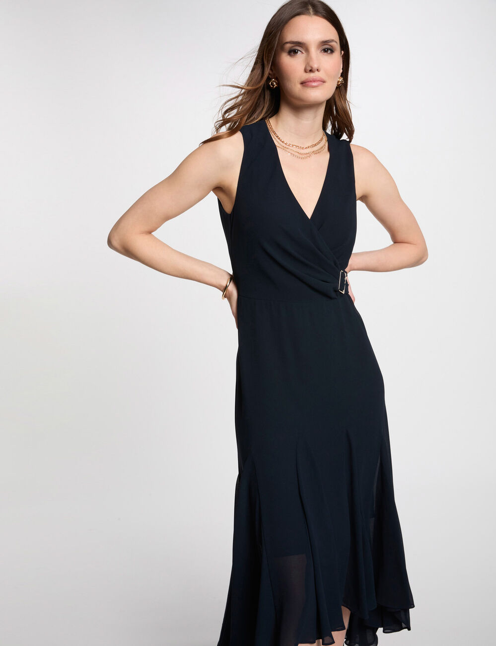 Fließendes Midikleid marineblau damen