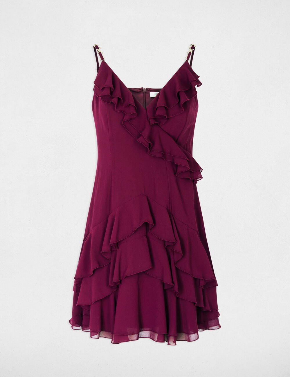 Robe courte col v prune femme