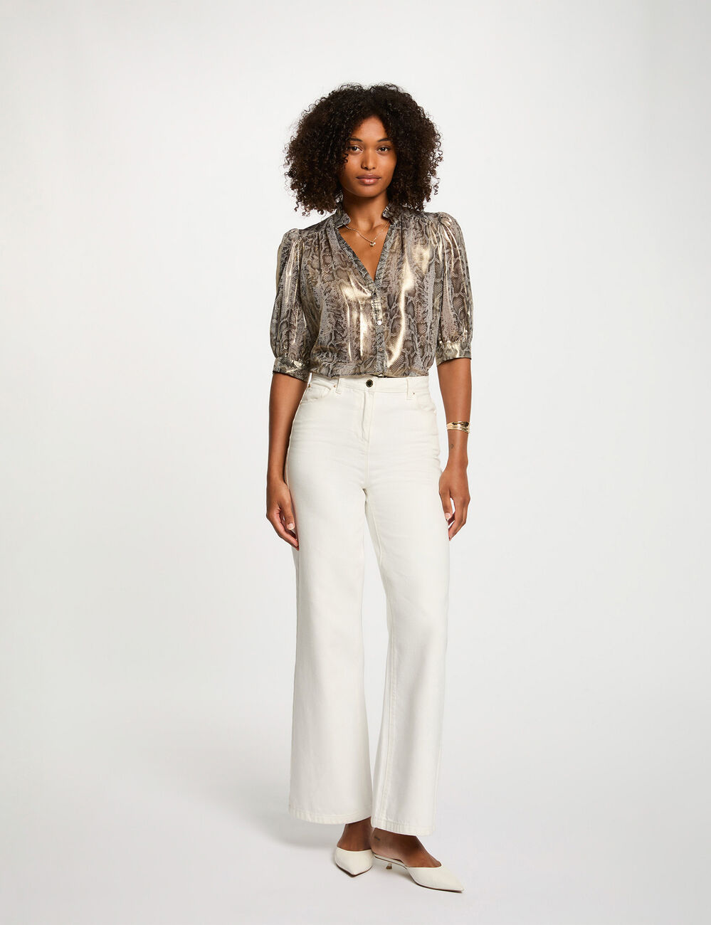 Chemise ajustée manches bouffantes multicolore femme
