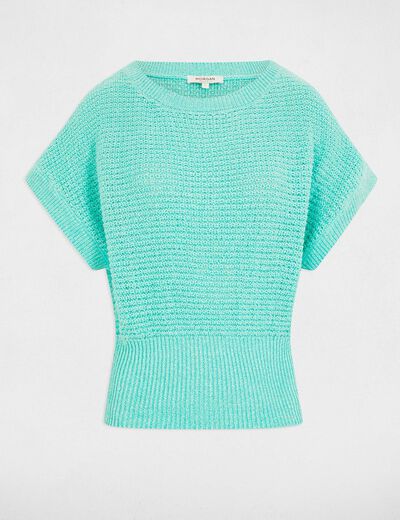 Pull manches courtes vert émeraude femme