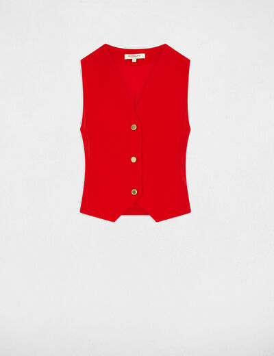 Gilet sans manches col en V rouge femme