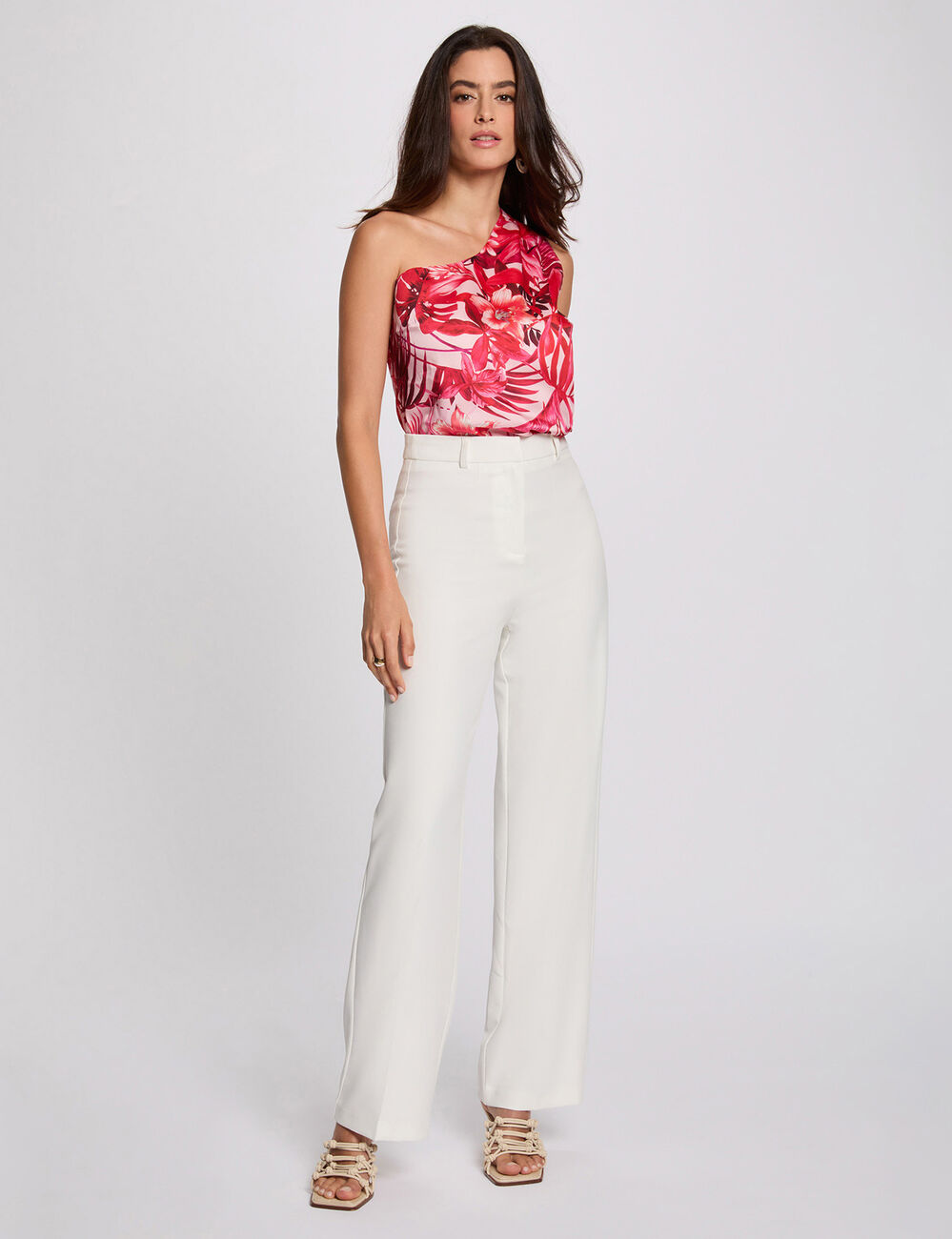Top imprimé asymétrique multicolore femme