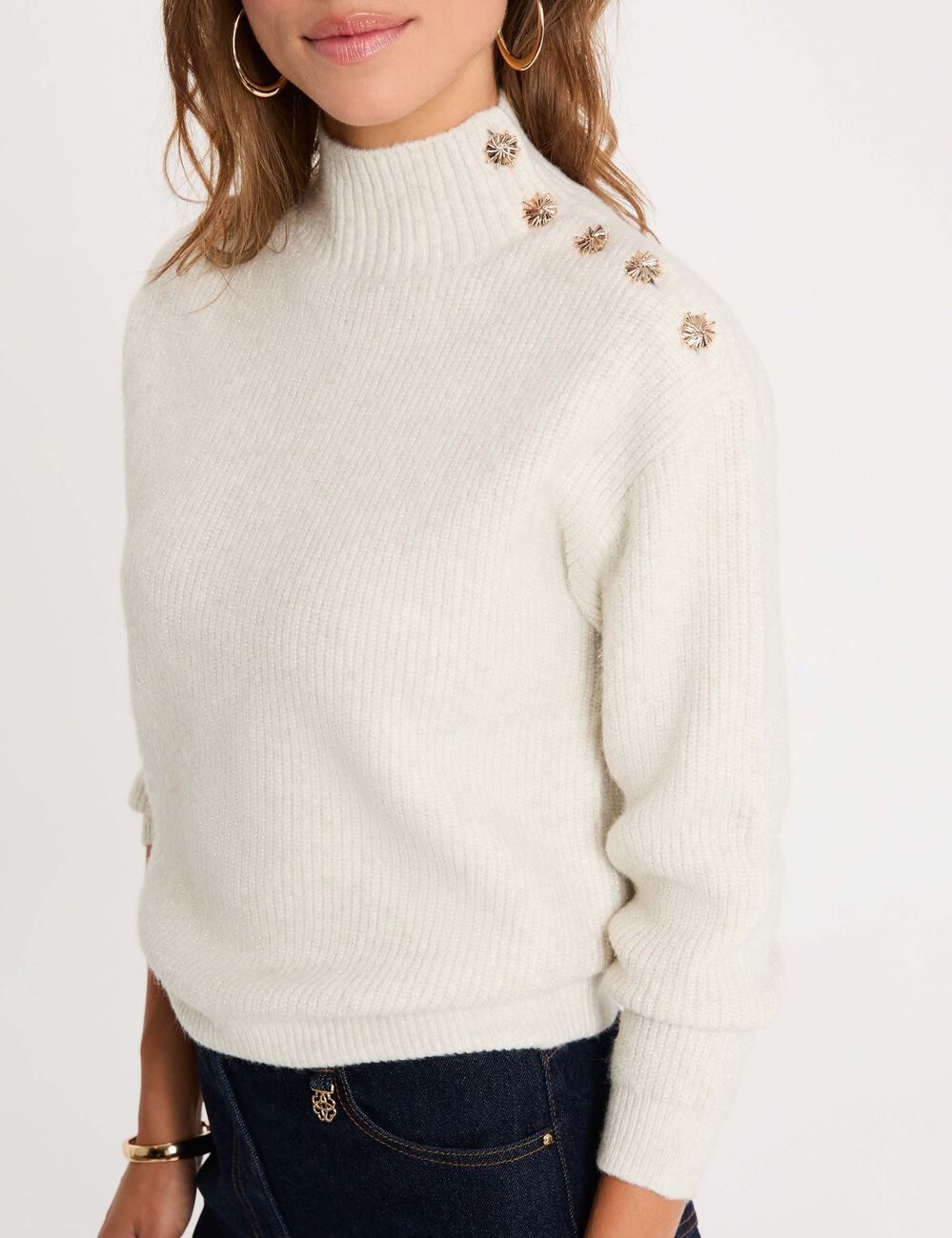 Rollkragenpullover elfenbein damen