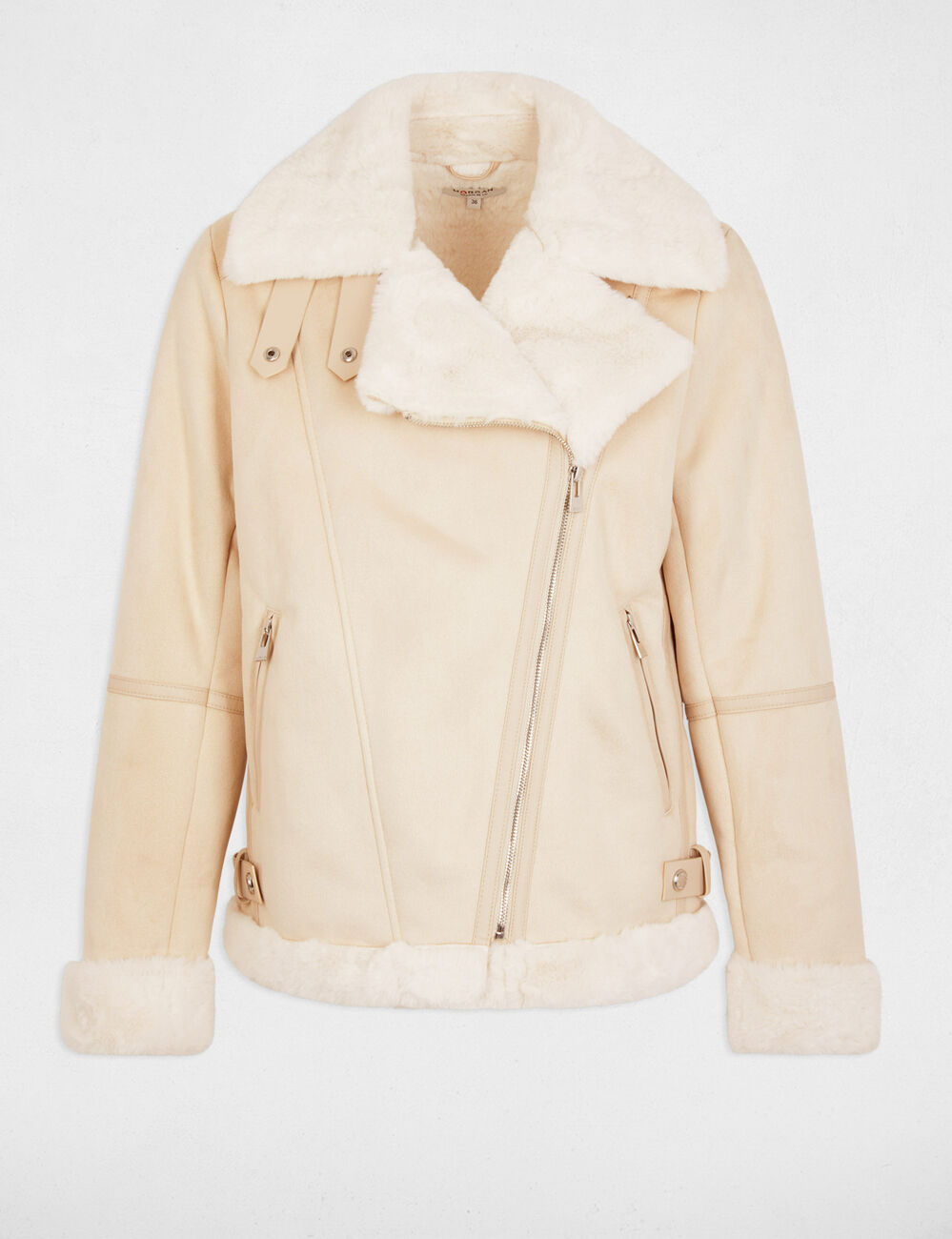 Blouson zippé suédine ivoire femme