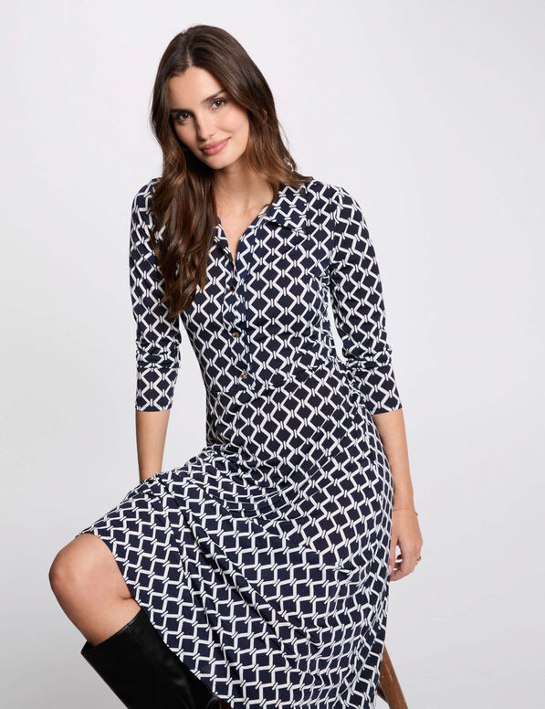 Bedrucktes gerades Midikleid marineblau damen