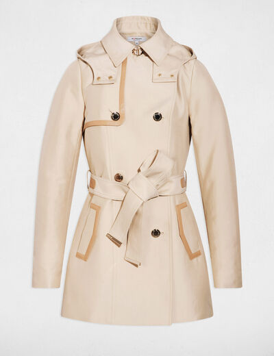 Mittellanger Trenchcoat mit Kapuze beige damen