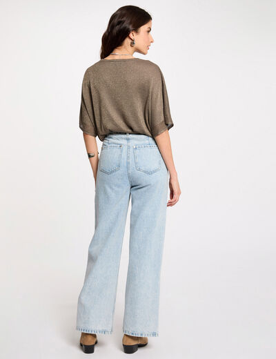 Pull col en V manches courtes vert kaki femme