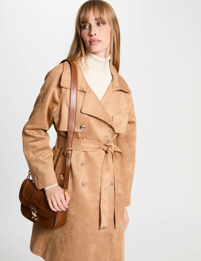 Langer Wildleder-Trenchcoat marron clair damen