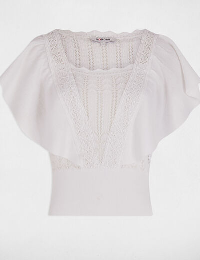 Kurzarm-Pullover mit Spitze elfenbein damen