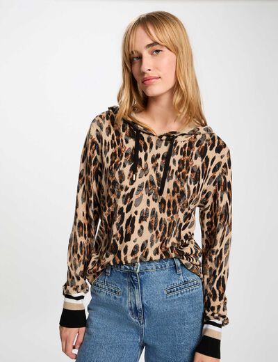 Pull droit &agrave; capuche multicolore femme