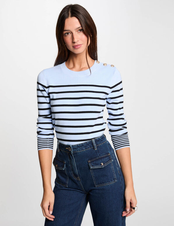 langarmeliger gestreifter pullover himmelblau damen Langärmeliger gestreifter Pullover himmelblau damen
