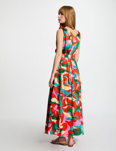 Gerades langes Kleid mit Druck mehrfarbig damen