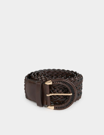 Ceinture large tress&eacute;e marron fonc&eacute; femme