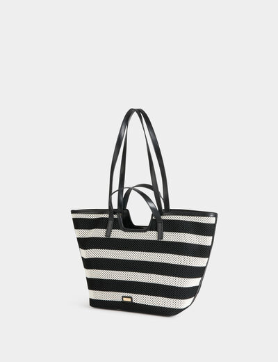 Sac cabas tiss&eacute; blanc femme