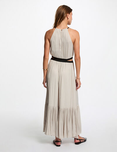 Robe longue droite satin beige femme