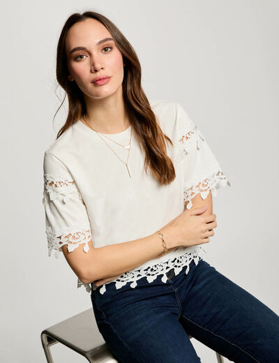 T-Shirt mit kurzen Ärmeln weiss damen