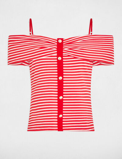 T-shirt manches courtes rayé rouge femme