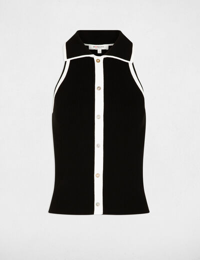 Pull ajust&eacute; col &agrave; revers noir femme