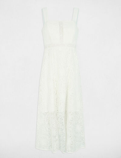 Robe midi trapèze dentelle blanc femme